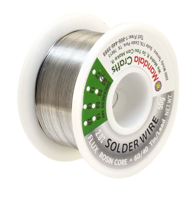 Mandala Crafts 60/40 Solder Wire with Solder Flux - 50g 0.5mm Rosin Core Solder 60 40 for Electronics - 60-40 Lead Tin Soldering Wire for Stained Glass - Image 1